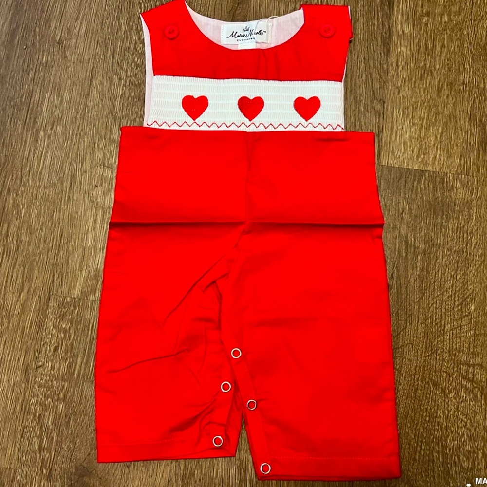 NWT 0-3 Boys Smocked Longall Red Hearts